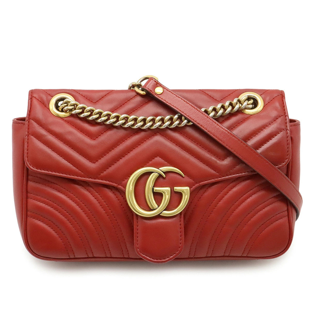 Gucci GG Marmont Chain Shoulder Bag Quilted Leather Red